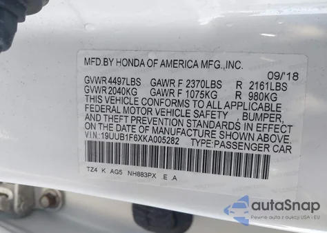 2019 Acura Tlx Tech A-Spec Pkgs z USA, uszkodzony, nr VIN 19UUB1F6XKA005282